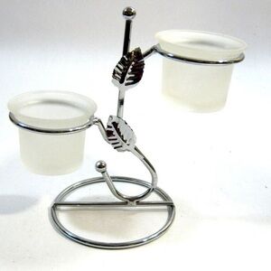 Frosted Glass Votive Candle Holders Silver Leaf accented Pedestal Stand 6 inch